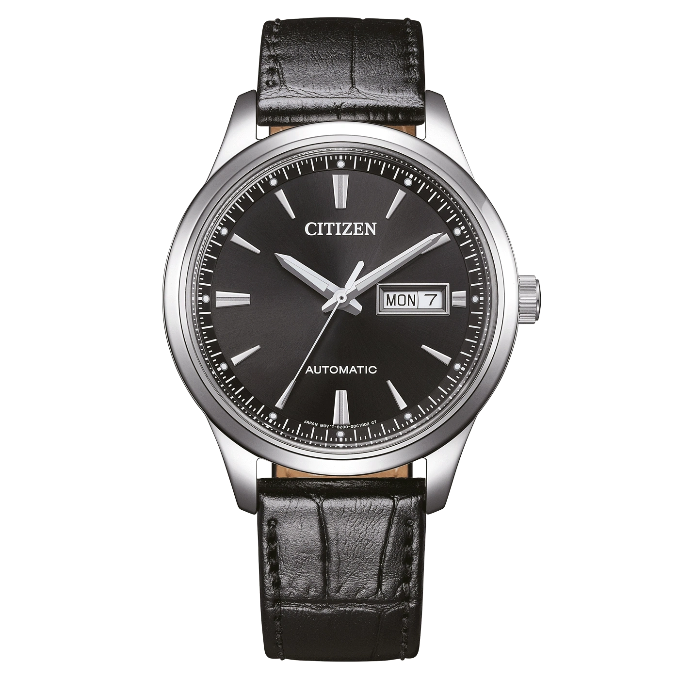 Eine Citizen Herrenuhr mit schwarzem Lederarmband.